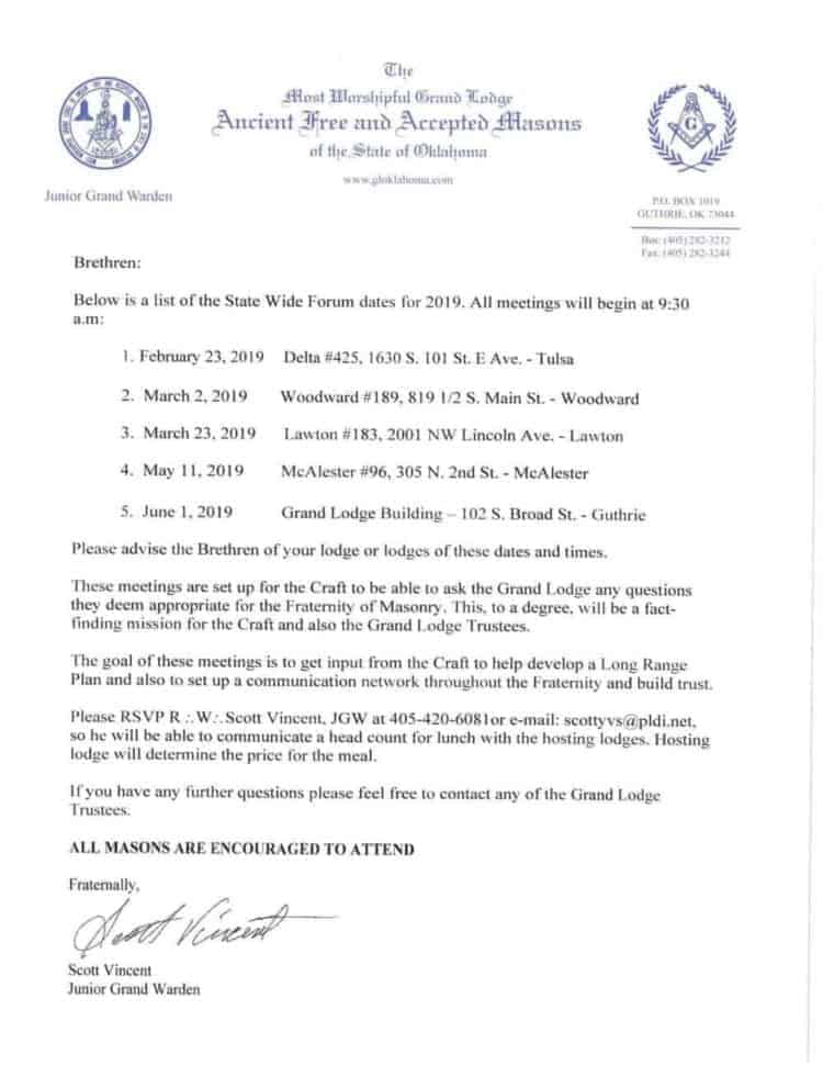 2019 Grand Lodge Forums