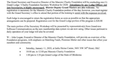 2020 Secretary and Masonic Charity Foundation Workshop