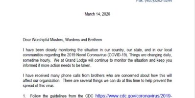 Grand Master’s Letter on the Corona Virus (COVID-19)