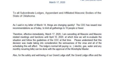 Cancellation of Masonic Activities